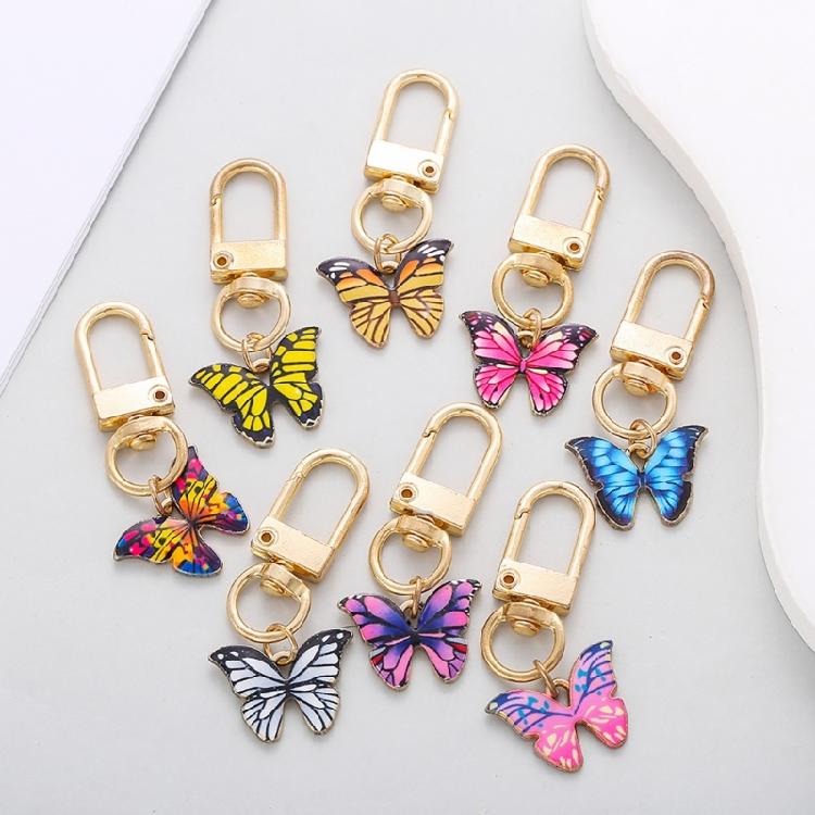 8PCS Colorful Butterfly Key Pendant Alloy Texture Charm Key Holder Key Jewelry Present for Youthful Fashion Enthusiasts