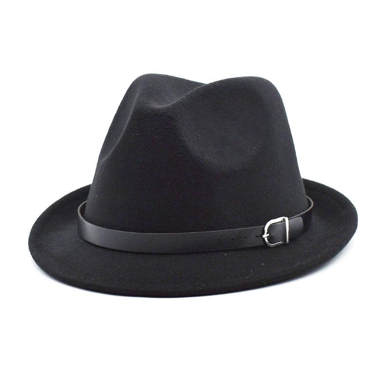 European Classical Felt Fedoras Hat for Men Women Cowboy Trilby Cap Homburg Church Jazz Hat with Belt