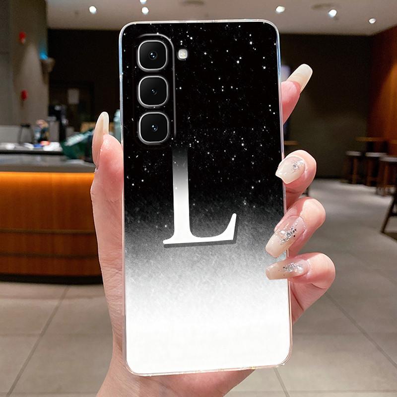 Phone Case For Infinix Hot 70 Jelly Clear TPU Anti-scratch Soft Casing Fashion A to Z Lucky Letter Flower Pattern Couple Shell