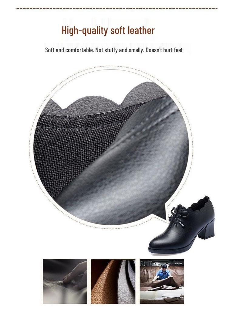 Spring 2023 Leather Bow Mid-Heel Shoes for Women