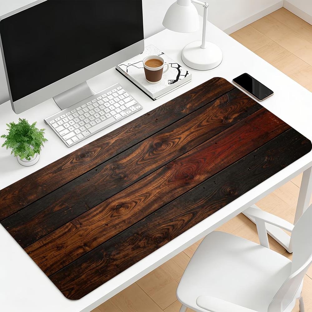 Natural Wood Grain Extended Gaming Mouse Pad Non Slip Desk Surface Rustic Vintage Wooden Texture Art Print For Computer Desktop