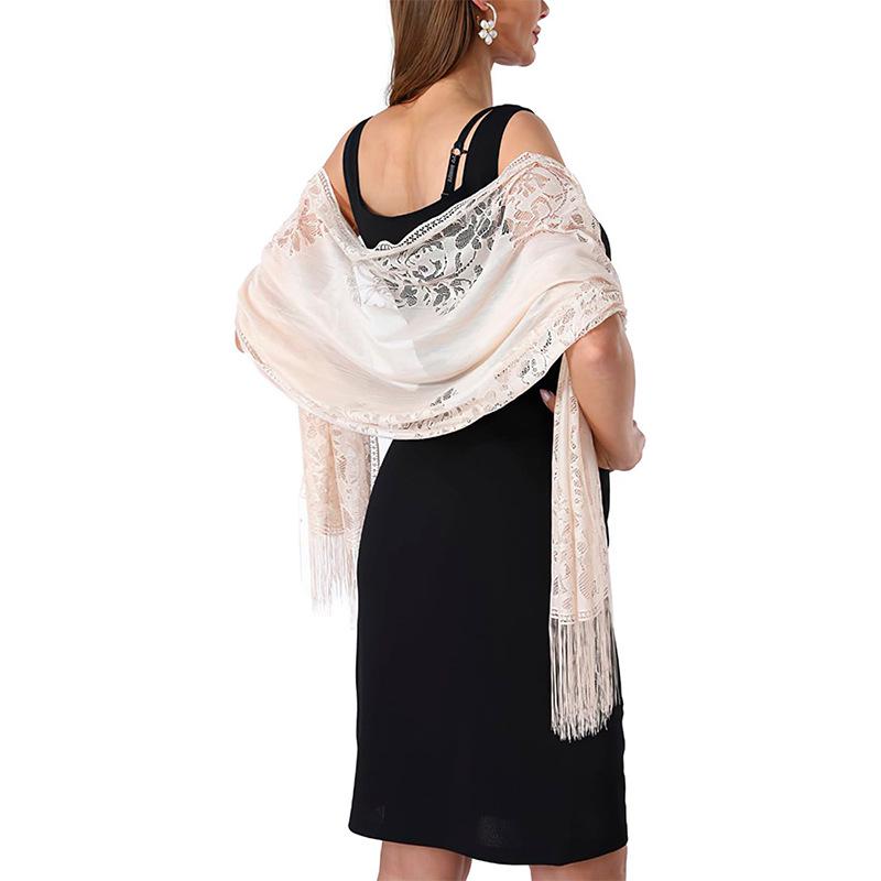 Șal din Dantelă Golită cu Franjuri pentru Rochii de Seară de Mireasă & Domnișoare de Onoare