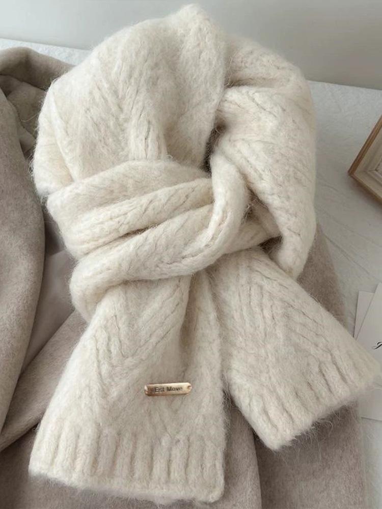 

Women Winter Atmosphere Solid Color Simple Soft Warm Lazy Style Scarf New Korean Versatile Knitted Scarf One Size