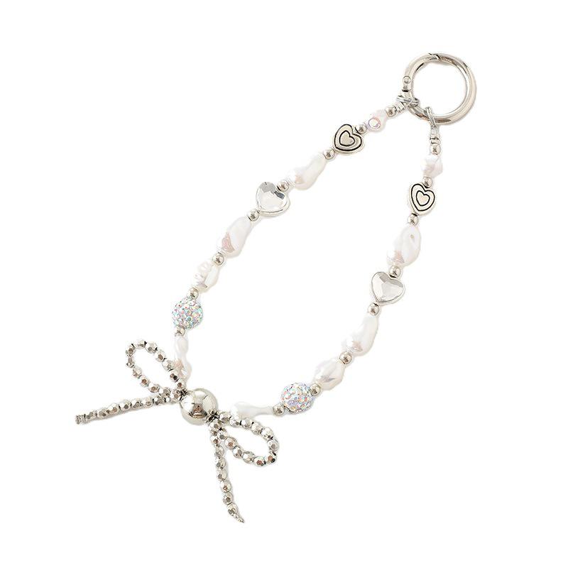 New Pearl Bow Beaded Pendant Phone Case Charm Wrist Strap Lanyard