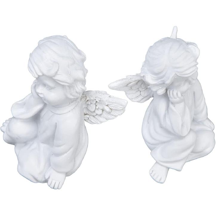 Cherub Statue Synthetic Resin Material Lovely Style White Baby Figurines for Party Decorations Decorative Sculpture Ornament Toy(Right)