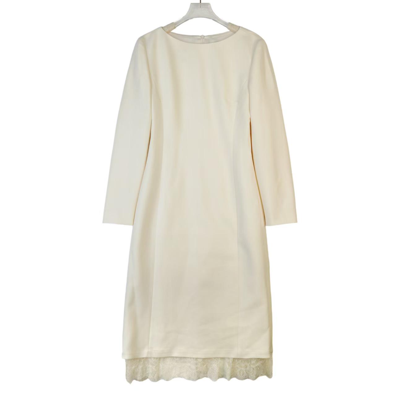 

JSL313 Women s Elegant Round Neck Long Sleeve Mid-Length Dress Large бежевый