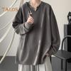 Spring Autumn Men Top V Neck Long Sleeves Oversized Solid Color Loose Mid Length Striped Texture Pullover Hip Hop Streetwear Sweatshirt
