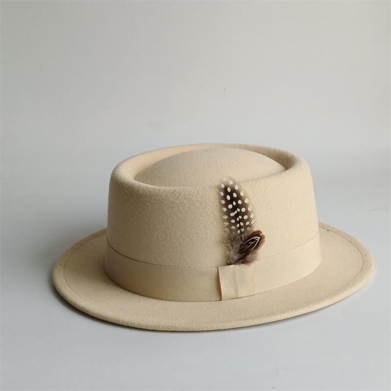 Fedora Hoed 4,5cm Donker Magenta Brede Rand Heren Mode Herfst/Winter Pork Pie Hoed Bruiloft Hoed Dames Hoed Gorras Para Hombres 56 -58cm beige