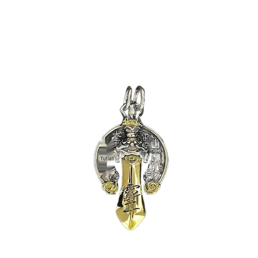 Přívěsek sedmibodý meč ze sterlingového stříbra S925 s taoistickou horskou duchovní mincí - thajské stříbro, niche design pro muže.