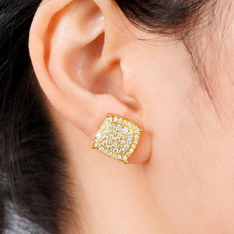 Huitan Full Bling Bling CZ Round Shaped Stud Earrings for Women Simple Versatile Ear Piercing Accessories Exquisite Girl Zircon