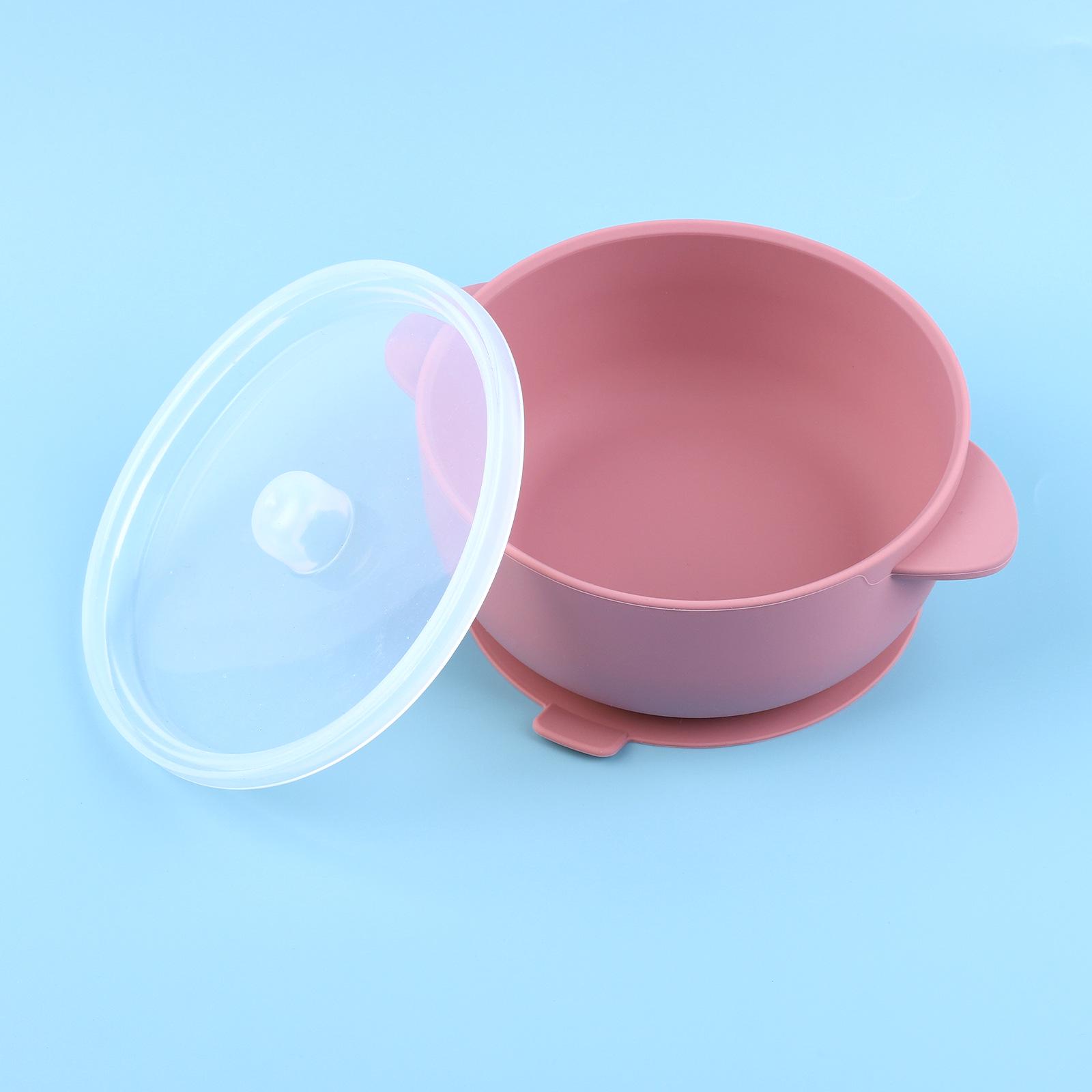 

Силиконовая миска для детского питания с присоской, двойными ушками и крышкой 285ml