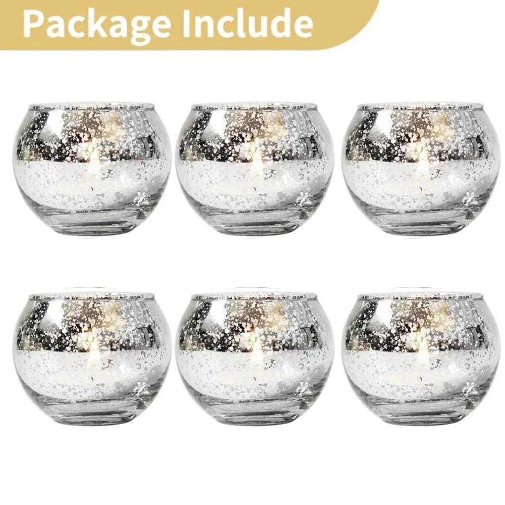 6/12Pcs Mercury Glass Candle Holder Tea Lights Christmas Party Wedding Centerpieces Candlestick for Home Decoration