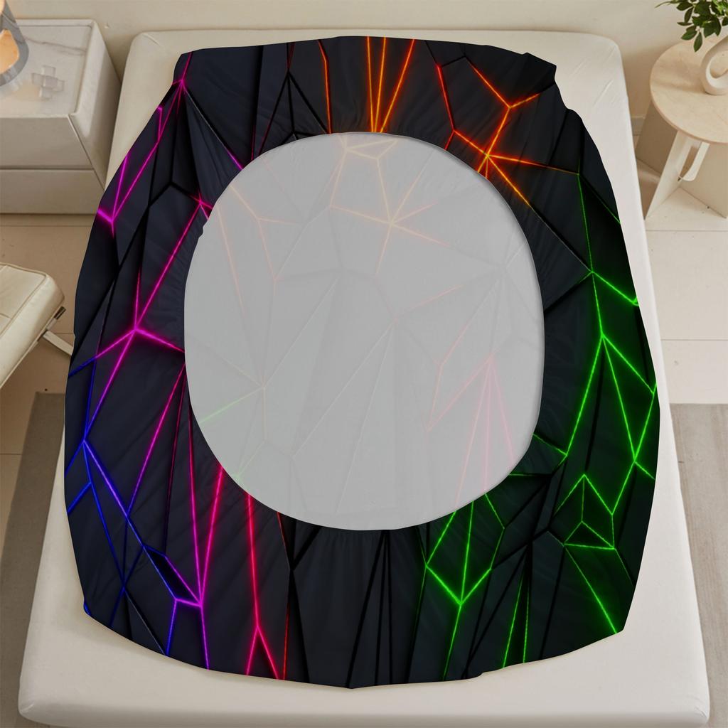 3PCS Multi-color Fitted Sheet Gemoetric Fragment Printed Flat Sheet Set With Pillowcases No Filling Cool Vivid Visual Style