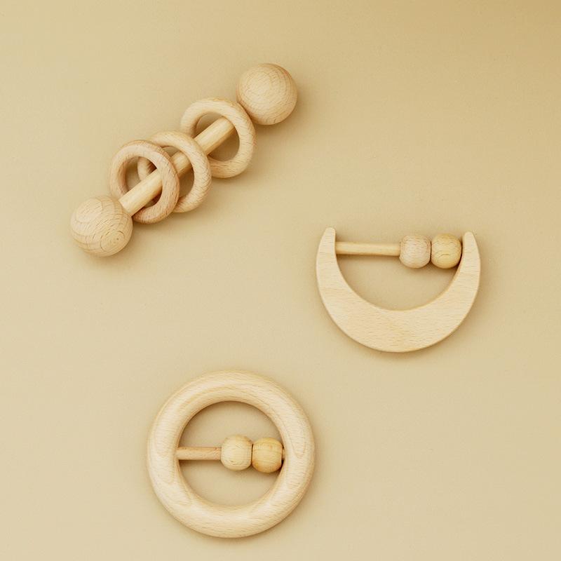 Semicircular Rattle Grinding Teeth, Moon Beech Rattle Grinding Teeth Wooden Baby Ringing Bells Wooden Toys, Gripping