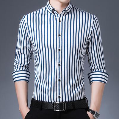 New Men's Long-sleeved Shirt Slim Shirt Stripe Base Casual Professional Men's Wear