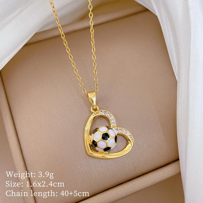 316L Stainless Steel Zircon Inlay Football Heart Pendant Necklace For Women Novel Chic Neck Chain Waterproof Jewelry Gift