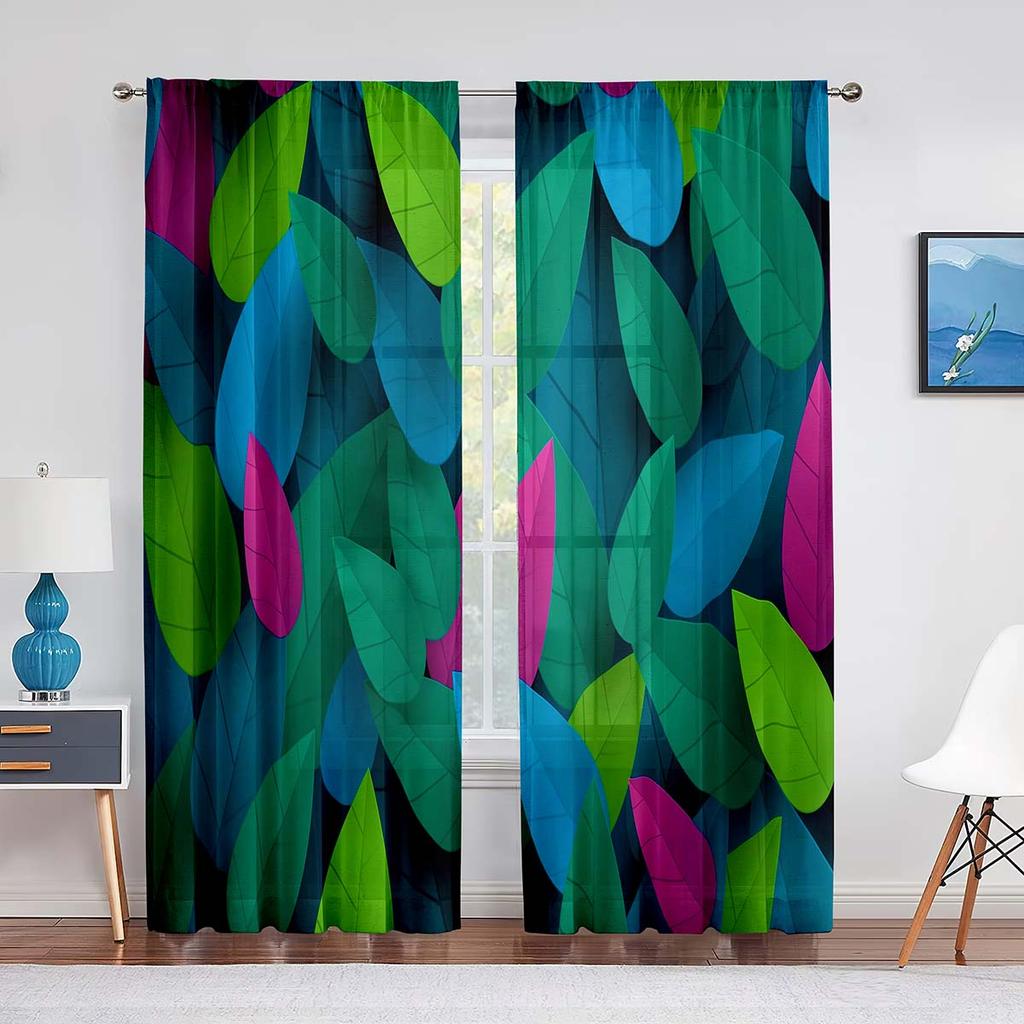 Colorful Gradient Rainbow Sheer Voile Curtain Triangle Geometric Window Tulle Curtains for Living Room Bedroom Kitchen Drapes
