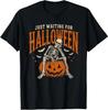 New Sale Just Waiting For Halloween Skeleton Coffee Pumpkin T Shirt Unisex Tee