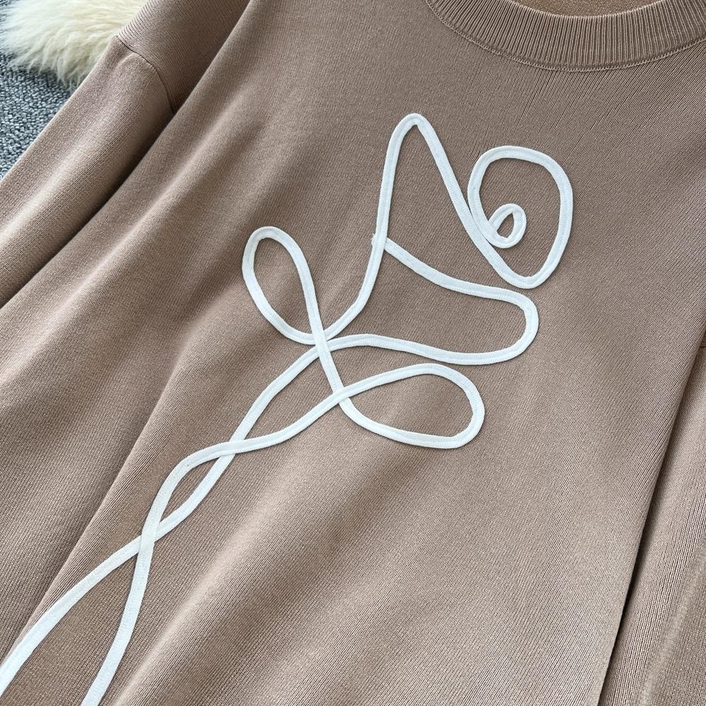 Autumn Winter Women Casual Knitted Sweater Trouser Two Piece Set Full Sleeve Flower Pullover Tops and Wide Leg Pant Tracksuit