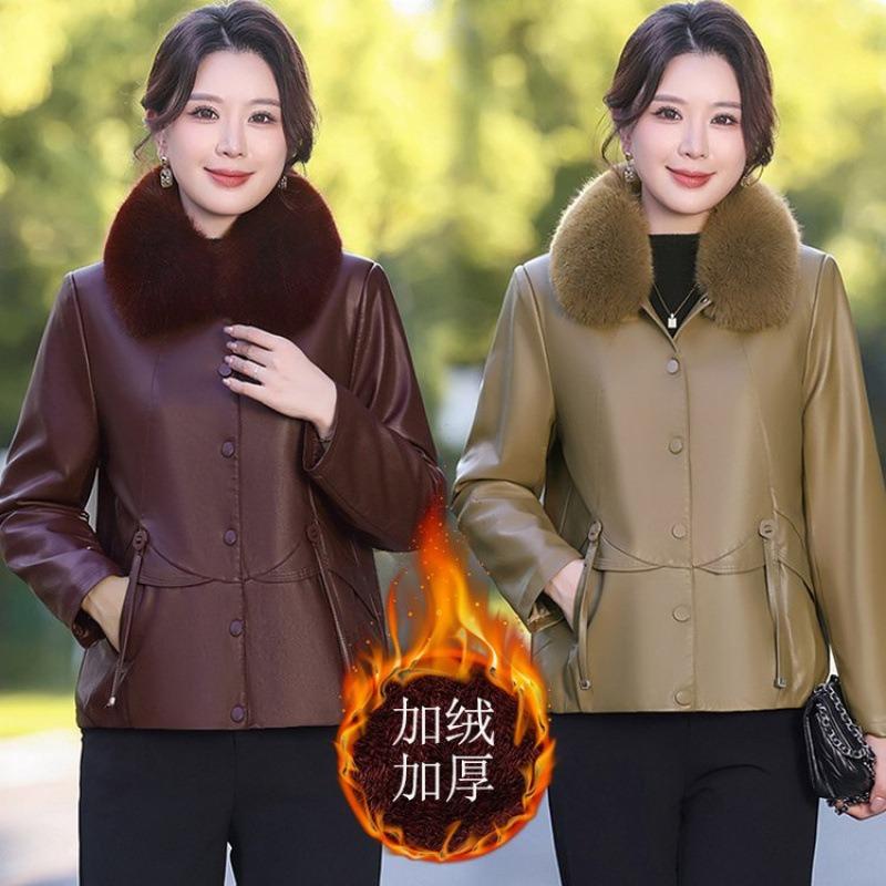 Fleece Leather Jacket Women's Short Jacket To Keep Warm, New Autumn and Winter Cotton-padded Clothing Leather Cotton-padded Jacket Women