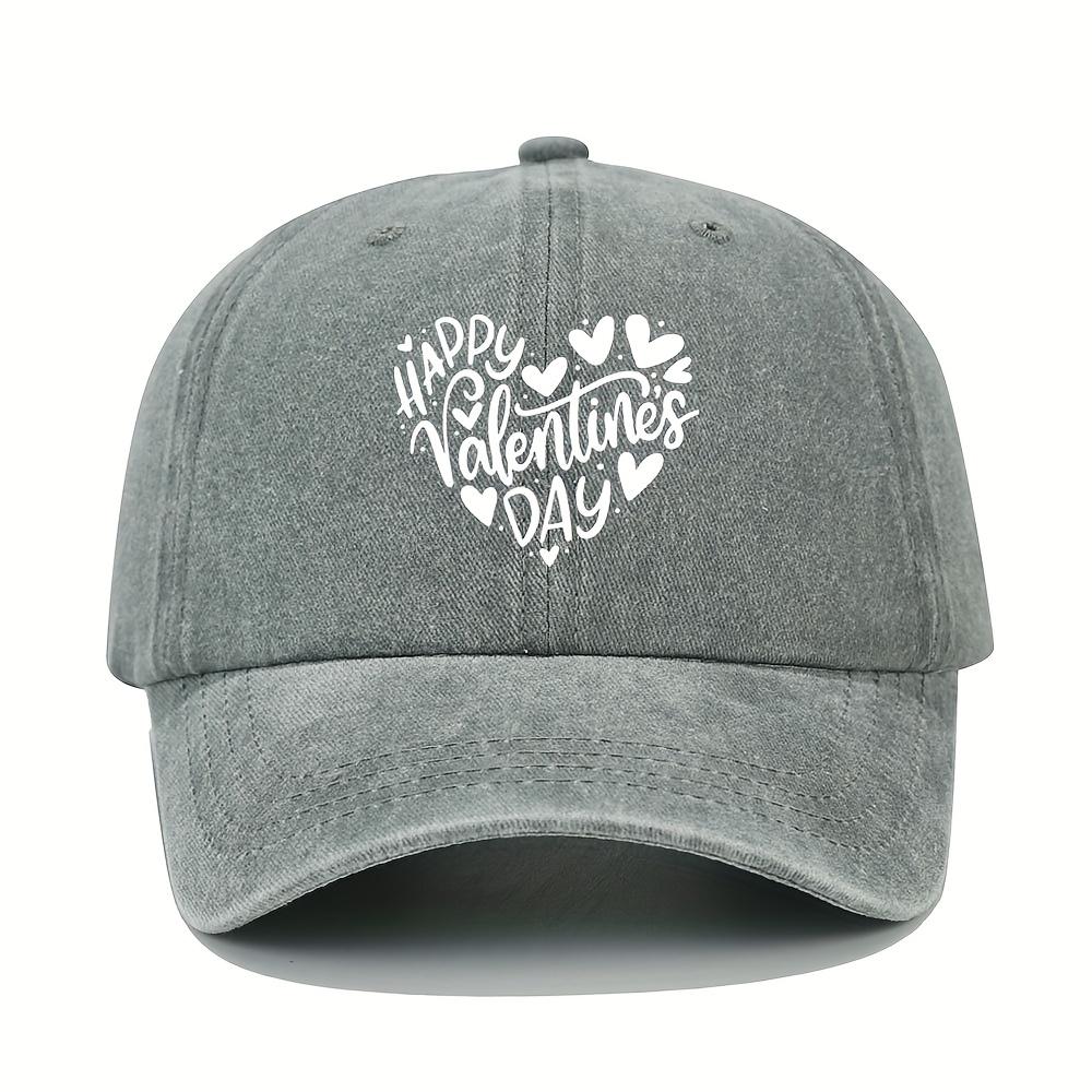 Happy Heart-shaped Printed Couple Baseball Cap Retro Curved Brim Soft Top Adjustable Size Casual Sports Outdoor Hat