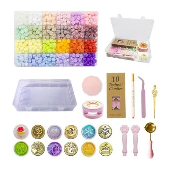 COBATTC Sealing Stamp Set, Sealing Stamp, 24 Color Wax, Birthday Gift, Handmade DIY, Sealing Wax, Sealing Stamp, Furnace, Sealing Stamp Stand,