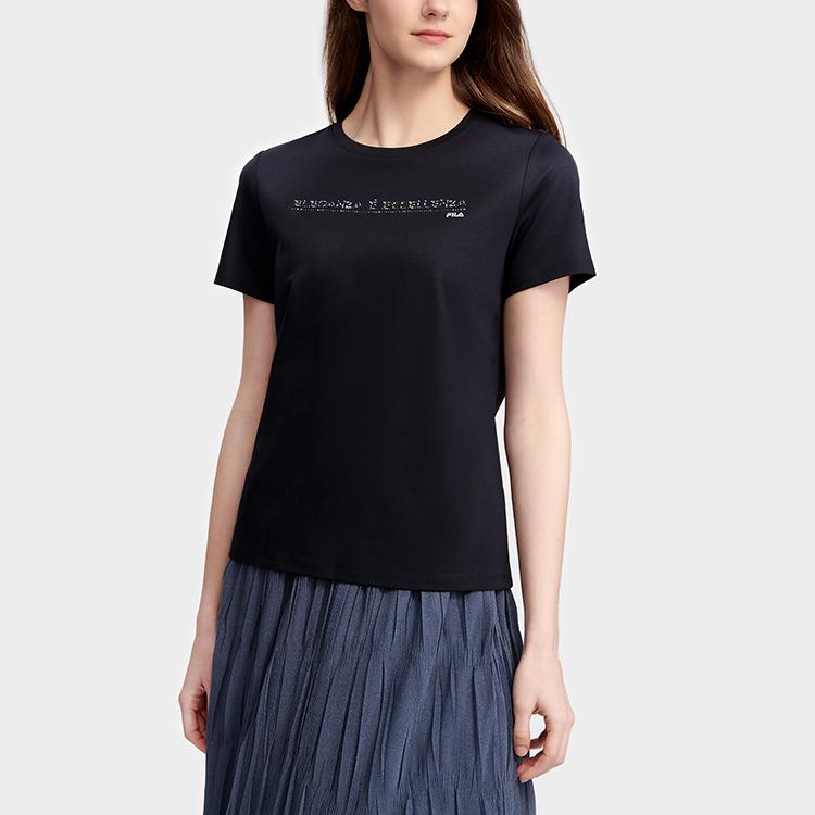 FILA Logo Fashion Sports Casual Simple Knitted Round Neck Short Sleeve T-Shirt Women T-Shirts Legendary-Blue F11W327101FNV