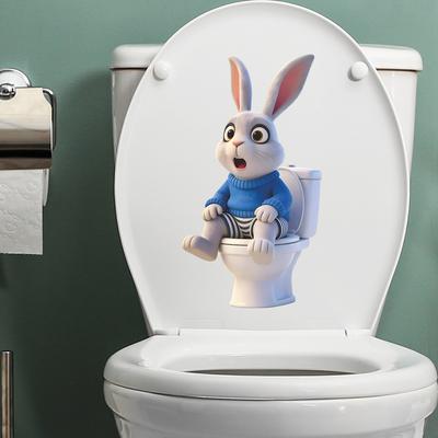 Self-adhesive Cute Rabbit Toilet Stickers for Bathroom Home Decor