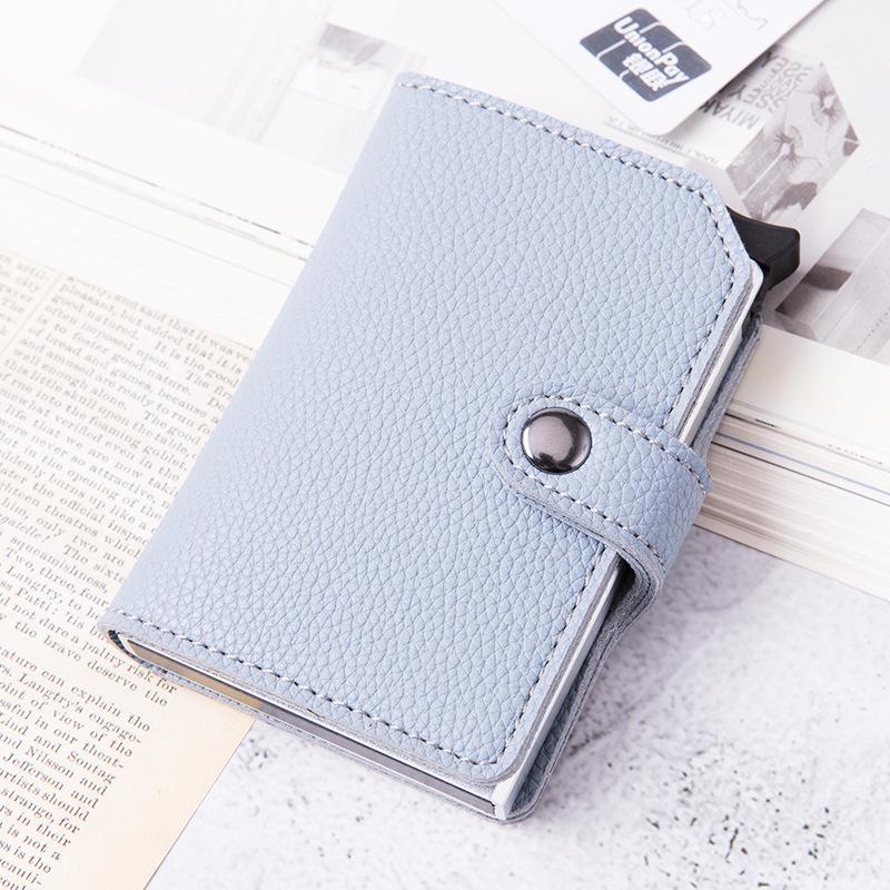 Lychee Pattern Wallet Leather Men's and Women's RFID Wallet Elastic Aluminum Frame Card Bag Carbon Fiber Card Cover OEM
