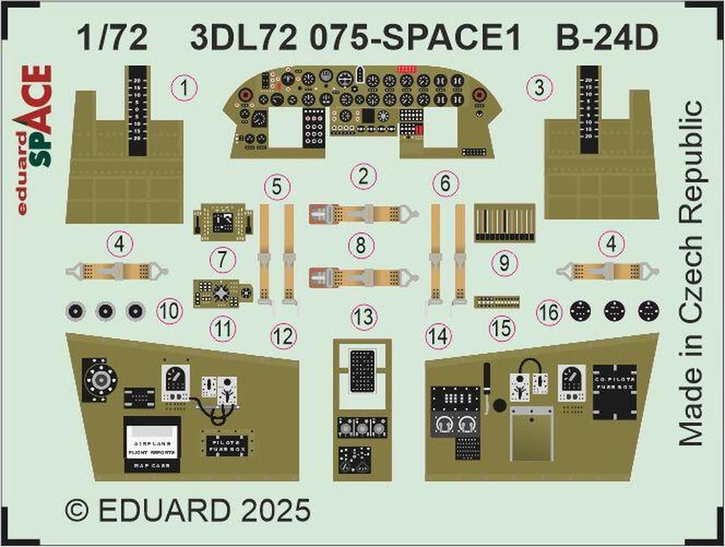 Eduard 1/72 Space B-24D Interior 3D Decal with Etching Parts Set (for Airfix) Plastic Model Decal EDU3DL72075 (Airplane)