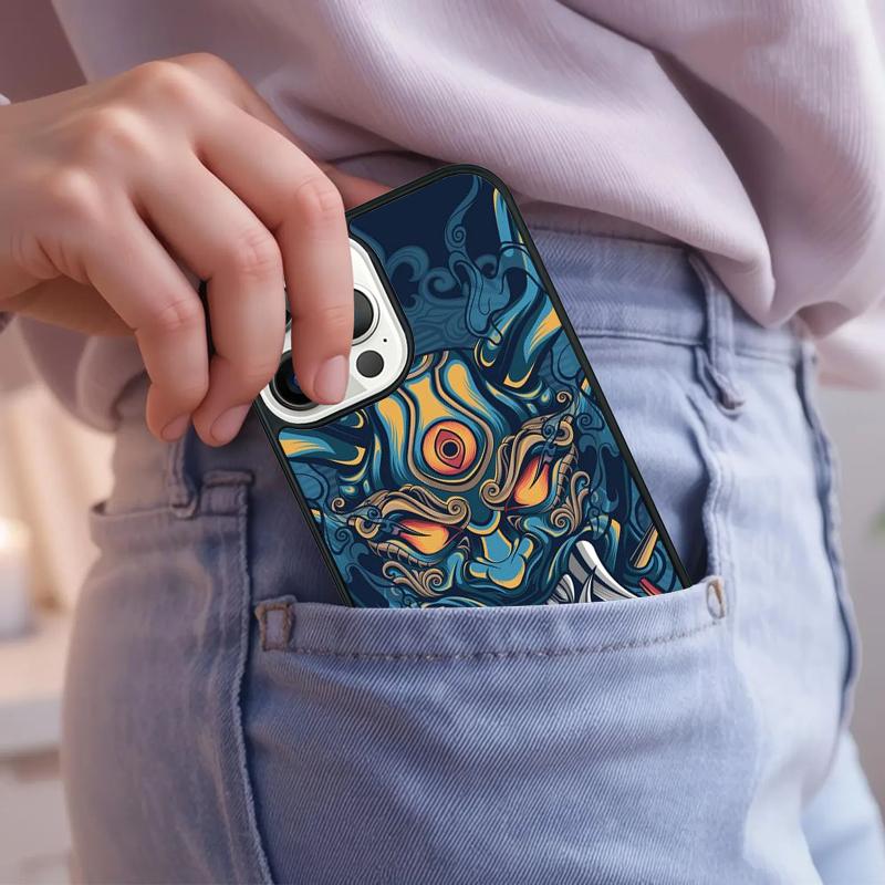 Samurai Oni Mask Phone Case For iPhone 17 Air 15 16e 14 13 Pro Max Coque 12 11 Pro Max PLUS cover