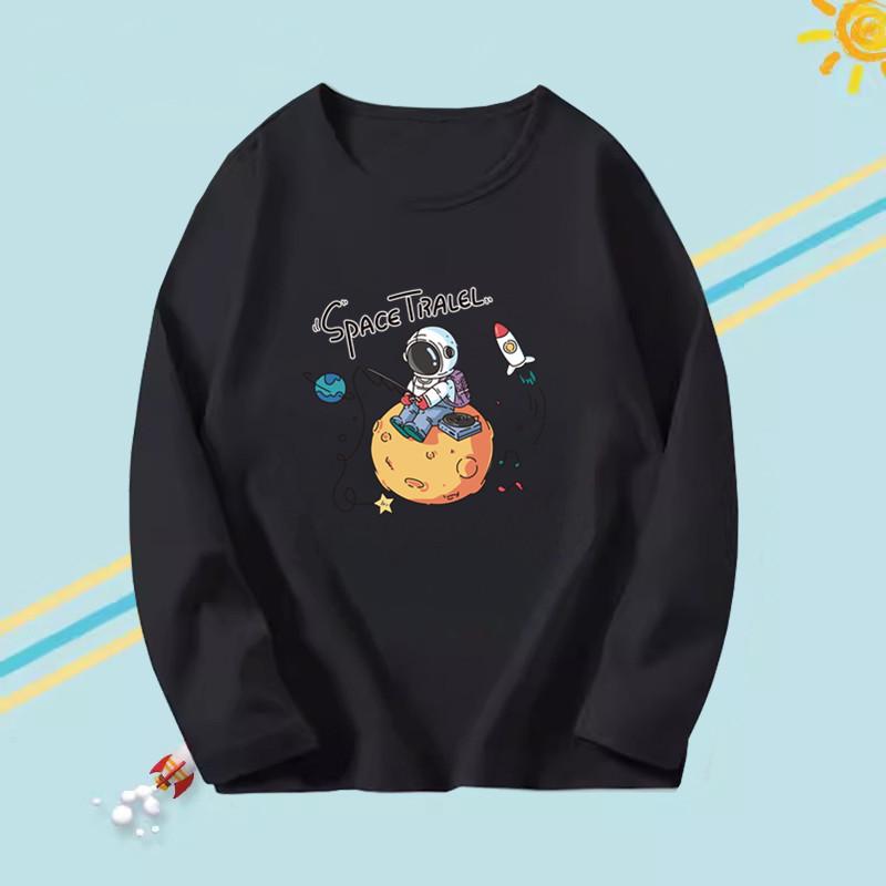T-shirts à manches longues pour enfants garçons à col rond avec motif astronaute imprimé en 3D, tendance et décontracté pour le printemps et l'automne