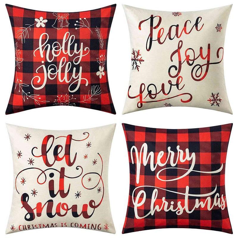 New Christmas Throw Pillow Cushion Home Decoration Short Plush Linen Printed Throw Pillow Cover