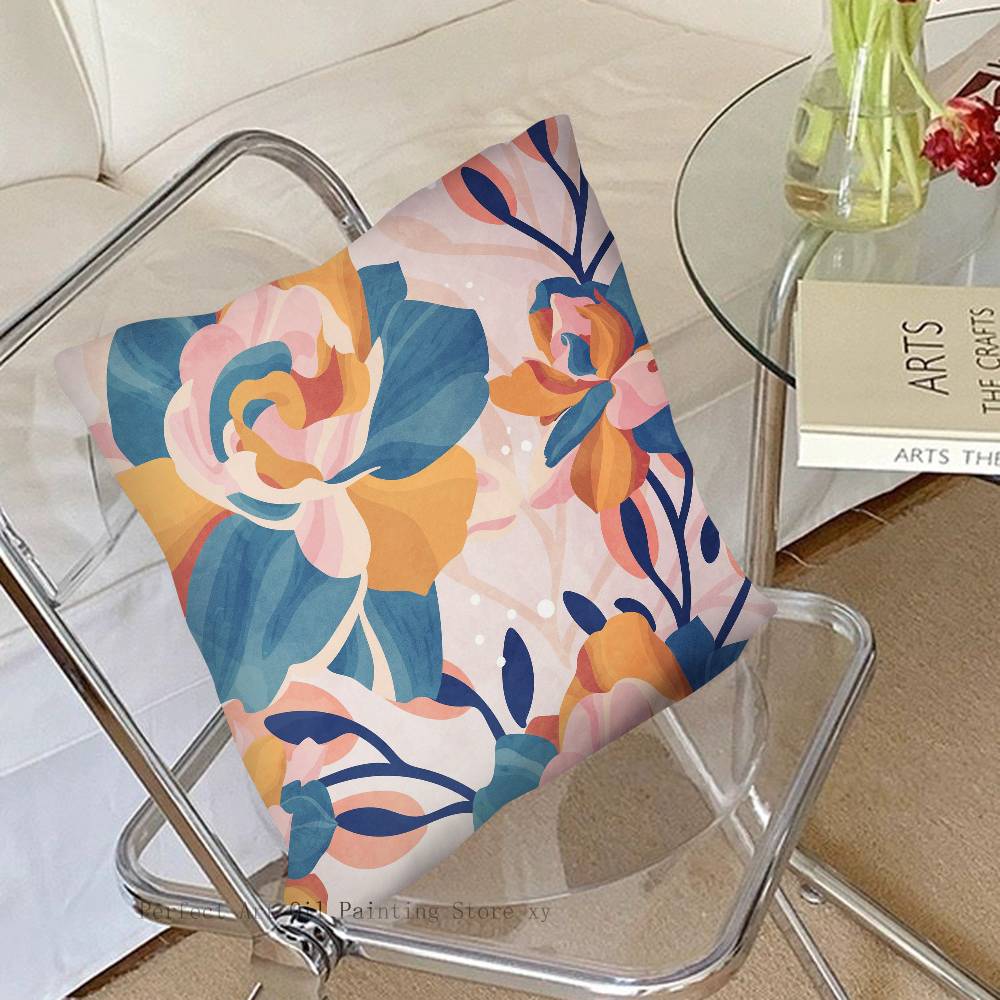 Flower Art Pillow Case Fashion Square Pillowcase Bedroom Sofa Room Ins Decoration Leisure
