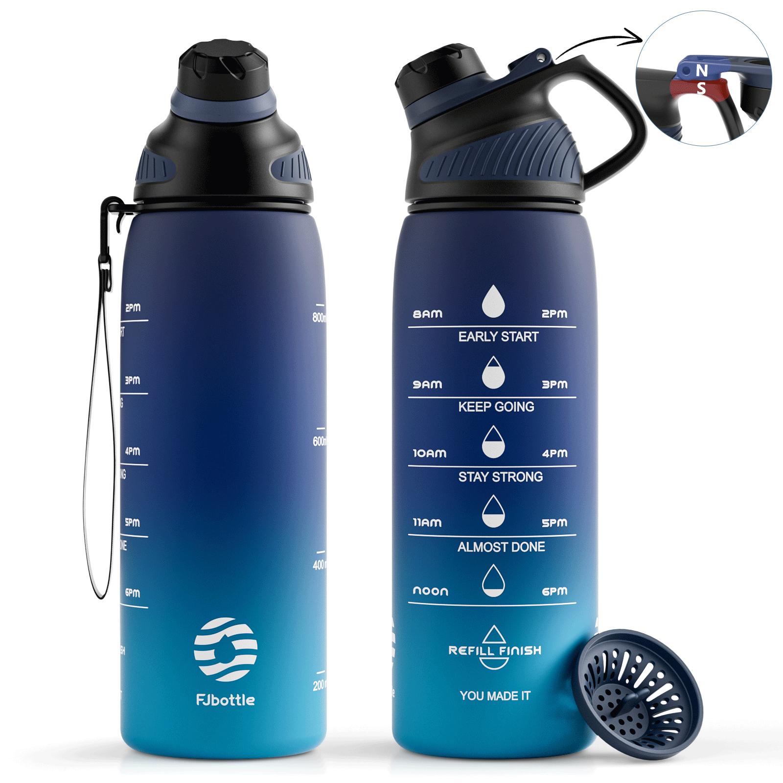 

Fjbottle Plastic Water Bottle with Magnetic Lid, Leakproof Sports Water Bottle with Carry Strap BPA-FREE 1000ml темно-синього кольору