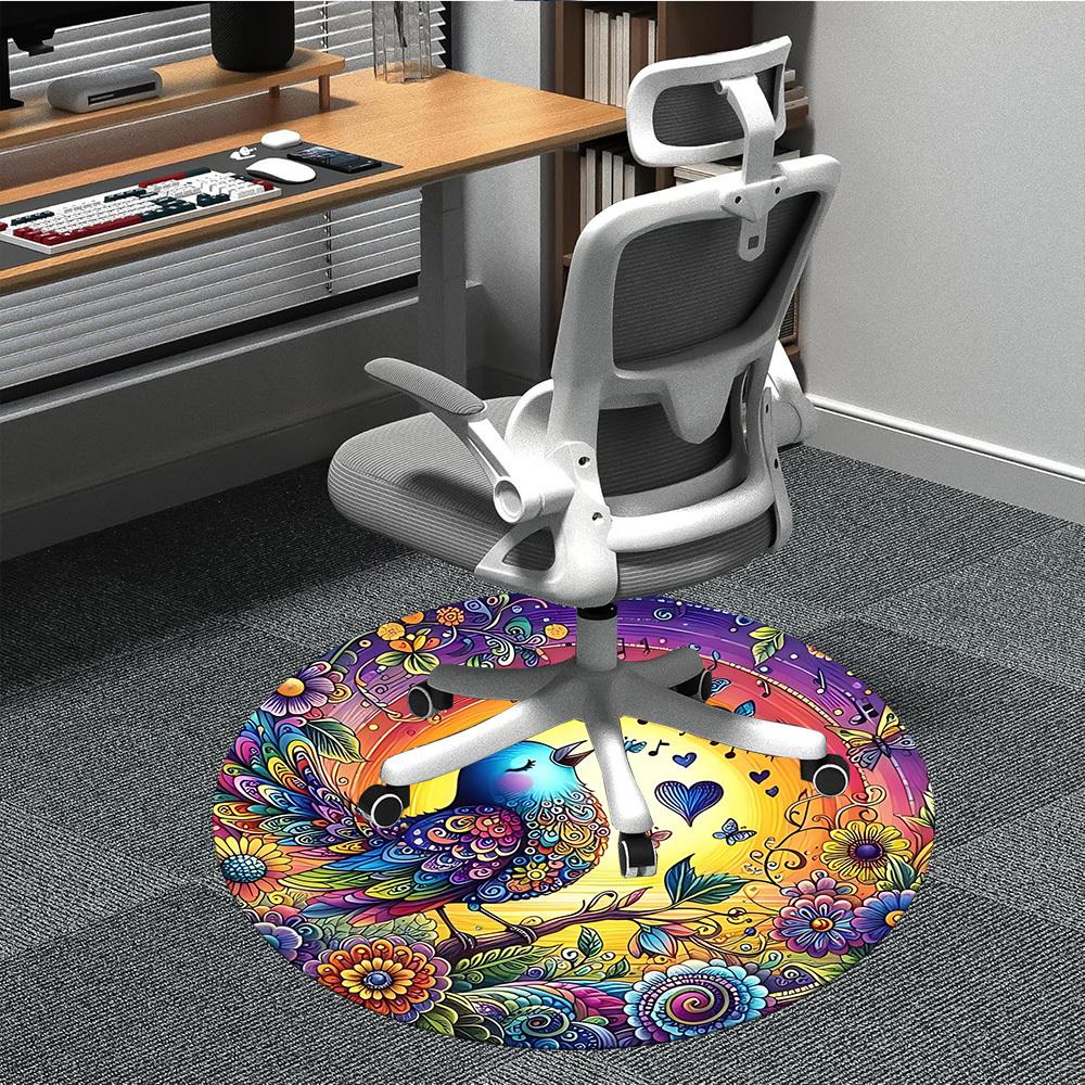 

1pc Colorful Bird Illustration Chair Carpet for Office, Round Polyester Mat, Indoor Decor for Office, Washable Non-slip Carpet yy251219039 80cm by 80cm