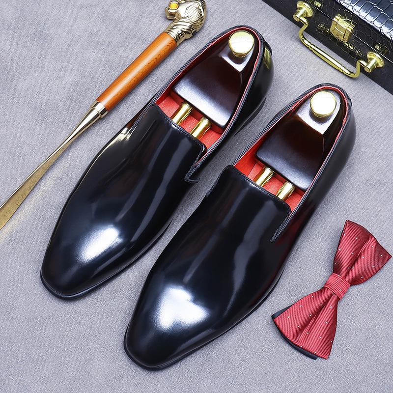 

Мужские формальные туфли, лакированная кожа первого слоя, закрывающие ногу, простые деловые туфли 46 чёрный