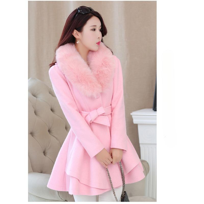 New Woolen Women's Coat Autumn and Winter Fur Collar Nizi Coat Korean Style Slim Top