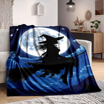 1pc Moon Witch Print Blanket   Lightweight Flannel Throw Blanket For Sofa, Bed, Living Room, Office, Outdoor Travel, Camping