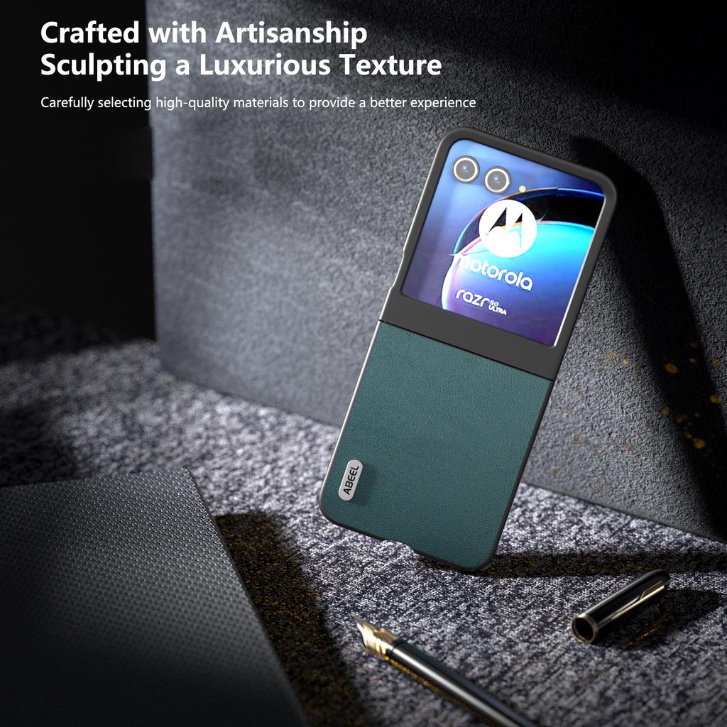 For Motorola Razr 50 5G Case Genuine Cow Leather Coated PC Phone Cover