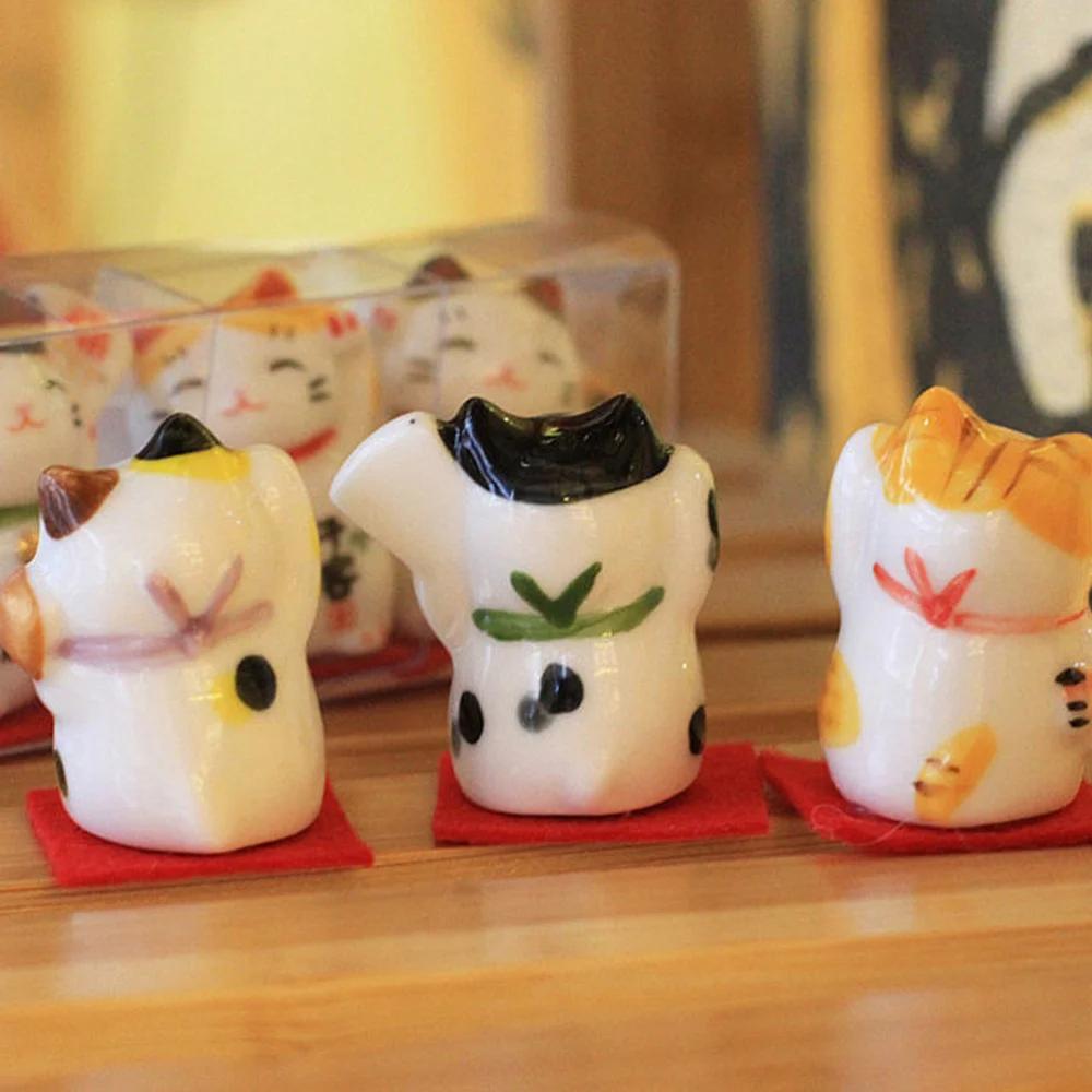 3pcs Lucky Cat Home Decor Ceramics Crafts Ornaments Desktop Decoration Creative Tabletop Adornment for Living Room Office