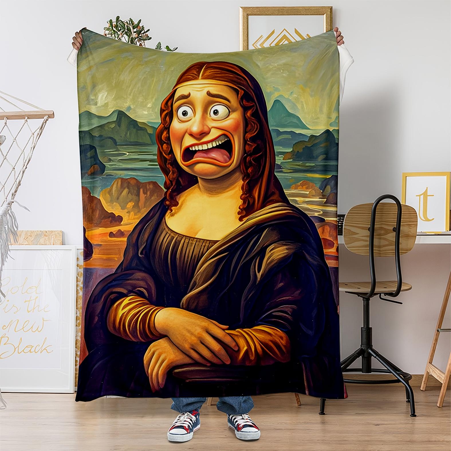 

frightened expression of Mona Lisa Flannel printed blanket suitable for all seasons suitable for living room office sofa travel 75x90cm28x39in
