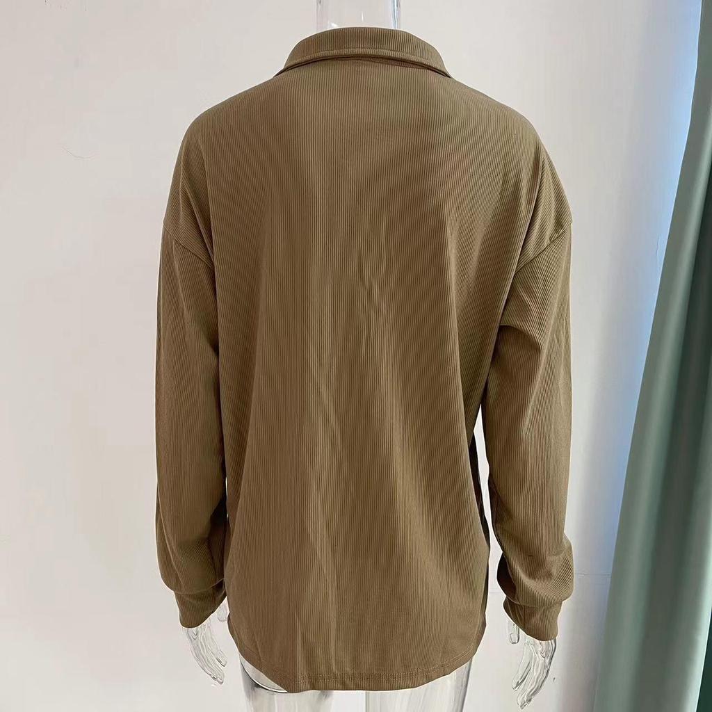 EastRogue Solid Color Sweater Women's Single Breasted Lapel Long Sleeve Loose Casual Base Top Autumn and Winter