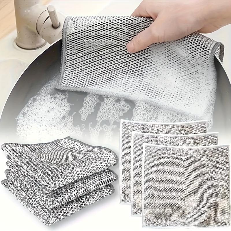 12pcs New Multifunctional Non-Scratch Wire Dishcloth Restaurant Multipurpose Wire Dishwashing Rags Grid Wet Dry Scrubs Cleans