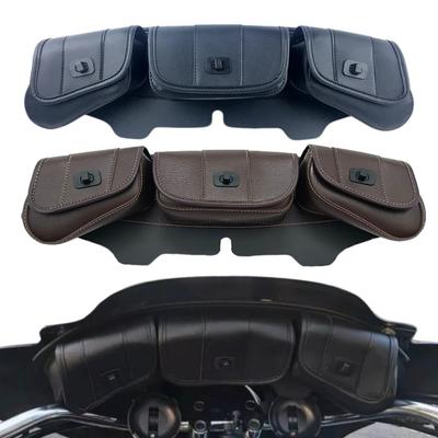 Motorcycle 3-Pocket Windshield Batwing Fairing Pouch Bag For 1996-2013 Harley Electra Street Glide Touring