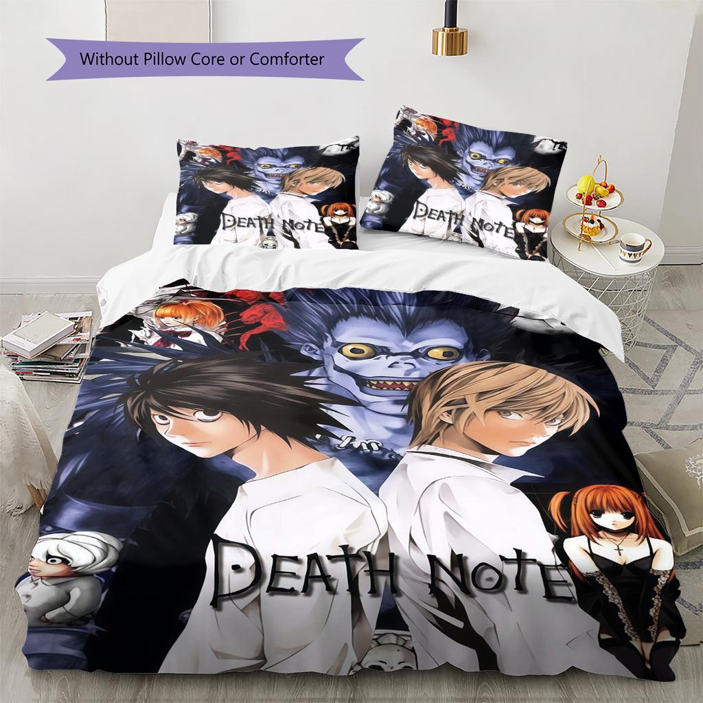 Death Note Pattern Bedding Set Quilt Cover Pillowcase Home Decor Gift (1 * Duvet Cover + 2 * Pillowcase, Without Core)