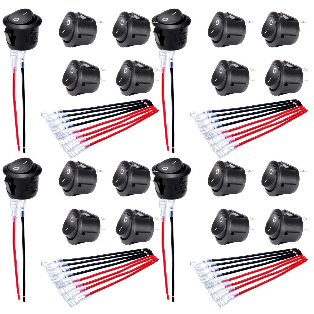 50-5pcs Car ON/OFF Round Rocker Switch with Cable Group Automotive RV Boats ON Off 20mm DC12V-24V Toggle Switch