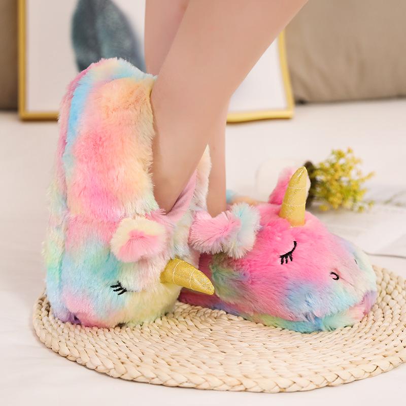 Pantofole Invernali Peluche Unicorno - Pantofole Cartoon per Coppie da Interno/Esterno con Tacco