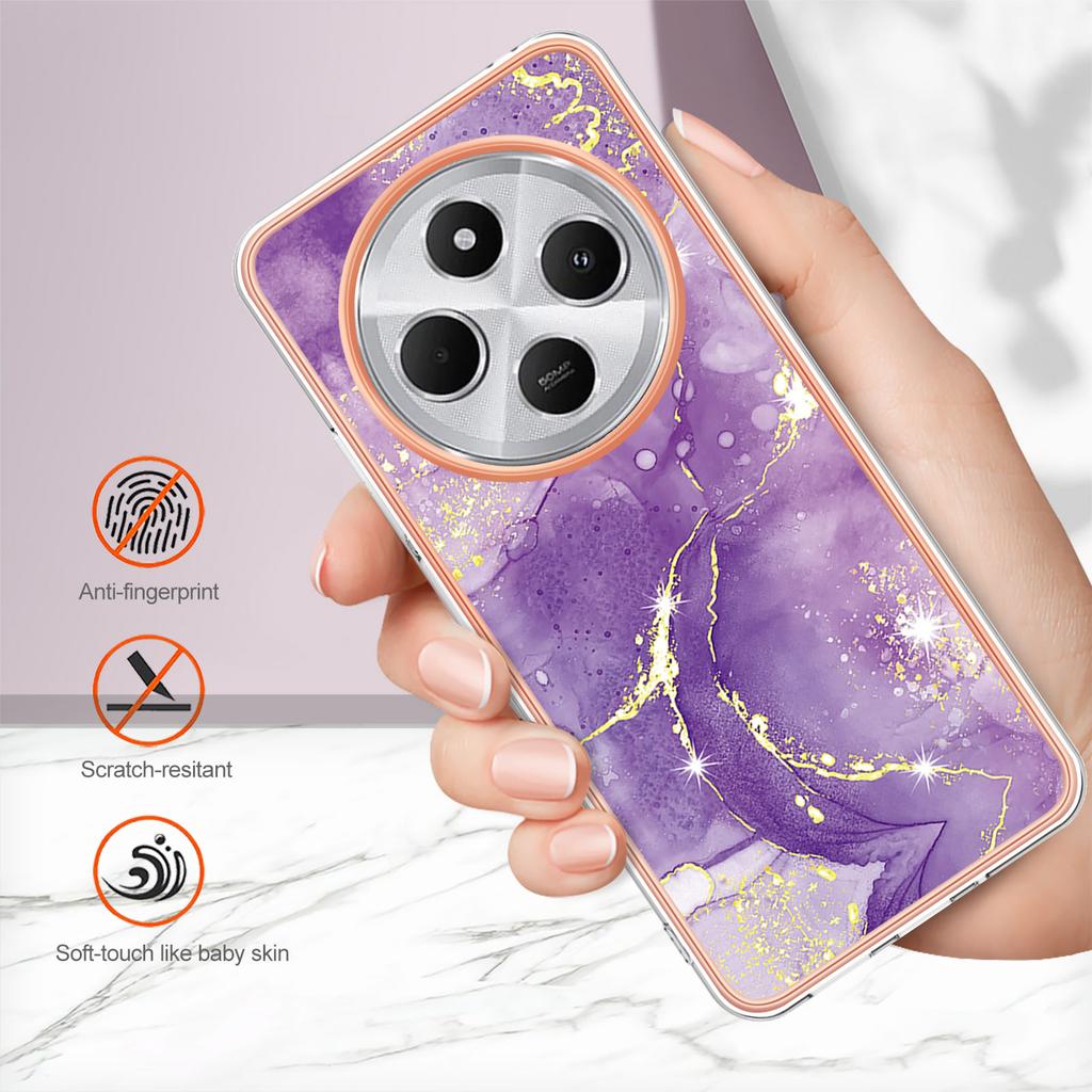 For Xiaomi Redmi 14R 5G/Xiaomi Poco C75 4G/Xiaomi Redmi 14C 4G TPU Case with IMD Marble Pattern Electroplated Back Cover