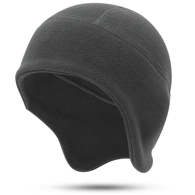 

Ветрозащитная шапка-бини из полар-флиса с защитой ушей для осени и зимы One Size темно-серого